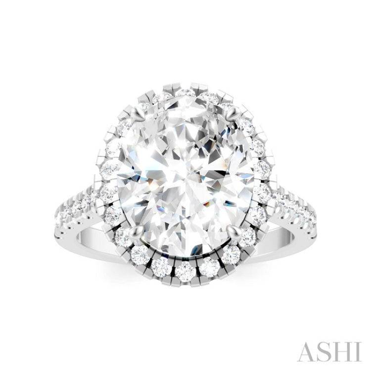 3/4 Ctw Oval Shape Round Cut Diamond Halo Semi-Mount Engagement Ring in 14K White Gold