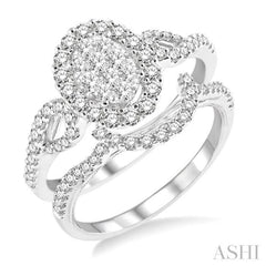 7/8 Ctw Diamond Lovebright Wedding Set with 5/8 Ctw Engagement Ring and 1/5 Ctw Wedding Band in 14K White Gold
