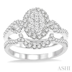 7/8 Ctw Diamond Lovebright Wedding Set with 5/8 Ctw Engagement Ring and 1/5 Ctw Wedding Band in 14K White Gold