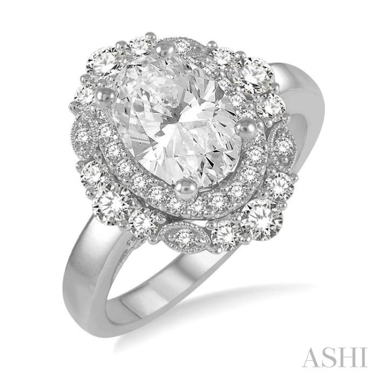 5/8 Ctw Oval Semi-Mount Round Cut Diamond Engagement Ring in 14K White Gold