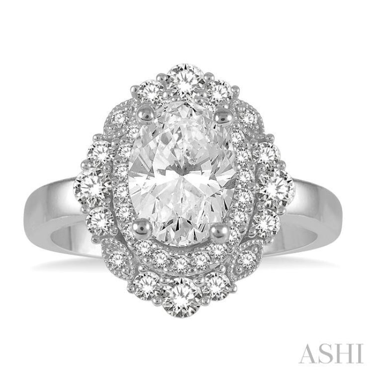 5/8 Ctw Oval Semi-Mount Round Cut Diamond Engagement Ring in 14K White Gold