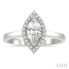 1/6 Ctw Marquise Shape Round Cut Diamond Semi-Mount Engagement Ring in 14K White Gold