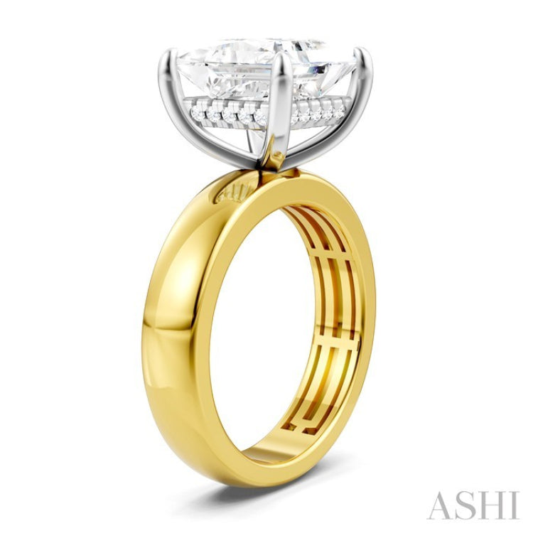 1/8 Ctw Princess Shape Round Cut Diamond Semi-Mount Engagement Ring in 14K Yellow and White Gold