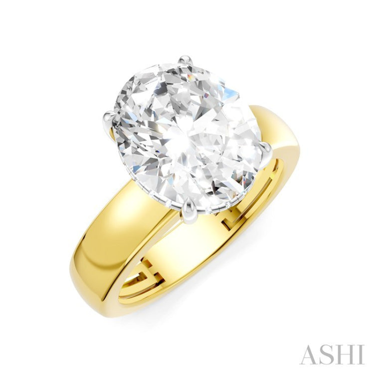 1/10 Ctw Oval Shape Round Cut Diamond Semi-Mount Engagement Ring in 14K Yellow and White Gold