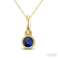 3X3 MM Round Shape Sapphire Bezel Set Precious Solitaire Pendant With Chain in 10K Yellow Gold