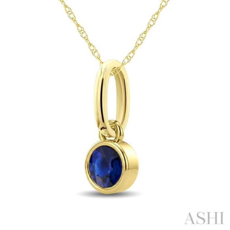 3X3 MM Round Shape Sapphire Bezel Set Precious Solitaire Pendant With Chain in 10K Yellow Gold