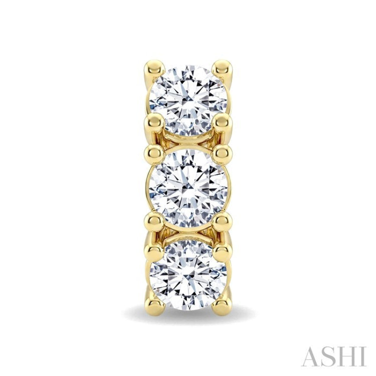 3/4 Ctw 3-Stone Round Cut Diamond Fashion Earrings in 14K Yellow Gold
