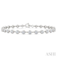 3 Ctw Bezel Set Round Cut Diamond Station Bracelet in 14K White Gold