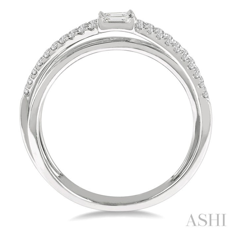 3/8 Ctw Criss-Cross Baguette and Round Diamond Fashion Ring in 14K White Gold