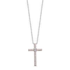 Thin Cross Pendant with Central Simulated Diamond
