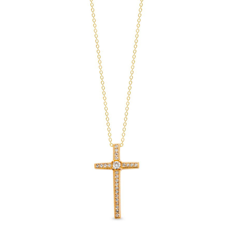 Thin Cross Pendant with Central Simulated Diamond