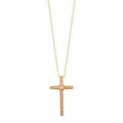 Thin Cross Pendant with Central Simulated Diamond