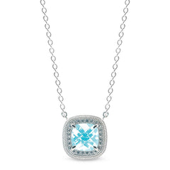 Cushion Cut Simulated Aquamarine Necklace