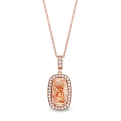 Rose gold finish sterling silver micropave pendant with light champagne colored stone and simulated diamonds on 18 cable cha