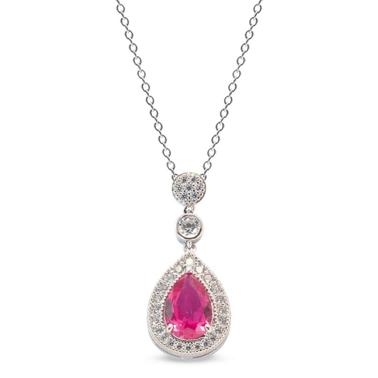 Simulated Ruby Teardrop Pendant
