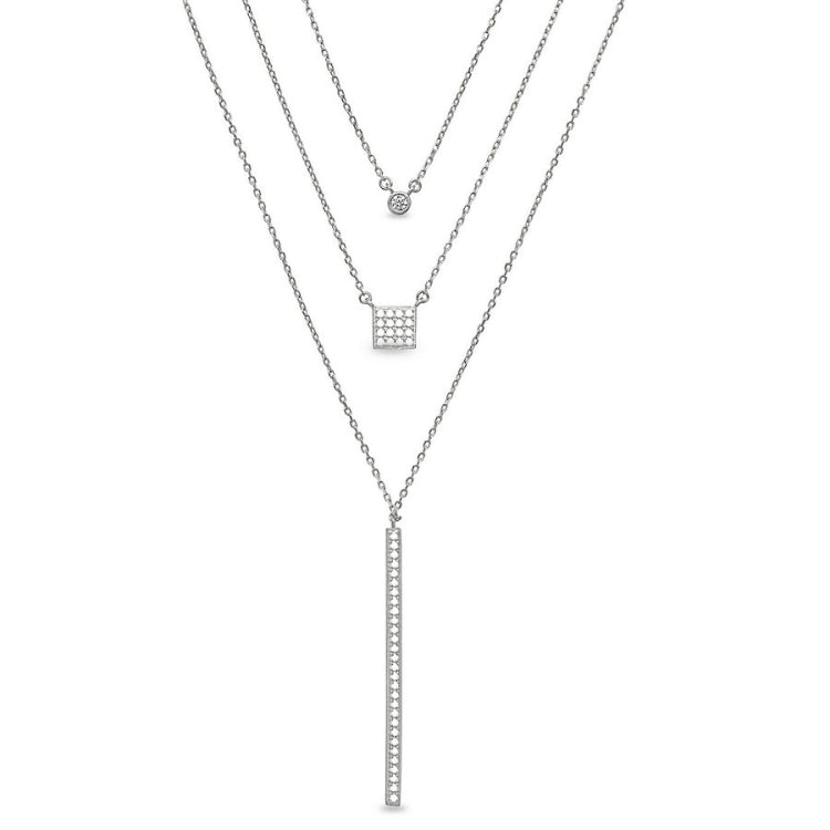 Three Layered Chain Necklace with Drop Bar