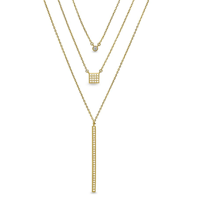 Three Layered Chain Necklace with Drop Bar