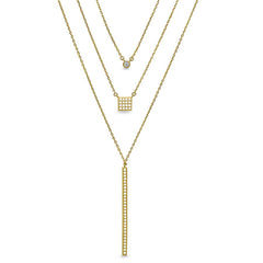 Three Layered Chain Necklace with Drop Bar