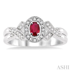 5x3 MM Oval Cut Ruby and 1/50 Ctw Round Cut Diamond Ring in Sterling Silver