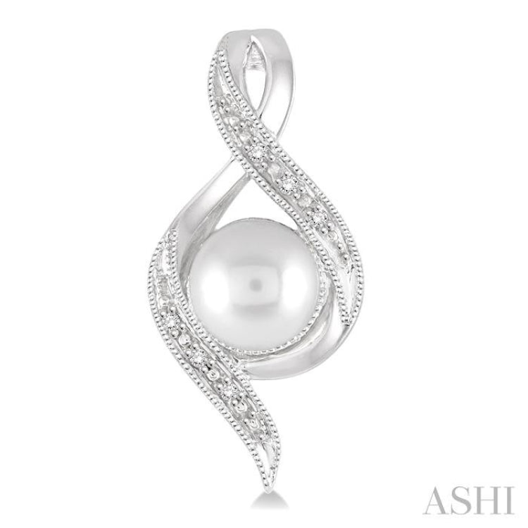 6.5 MM Round Shape Cultured Pearls and 1/20 Ctw Round Cut Diamond Earrings in Sterling Silver