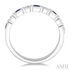 2 MM Princess Shape Sapphire and 1/50 Ctw Round Diamond Precious Stone Wedding Band in 14K White Gold