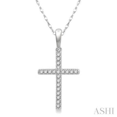 1/10 Ctw Cross Charm Round Cut Diamond Fashion Petite Pendant in 10K White Gold with chain