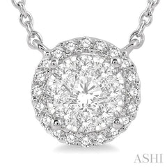 1/3 Ctw Circular Round Cut Diamond Lovebright Pendant With Chain in 14K White Gold