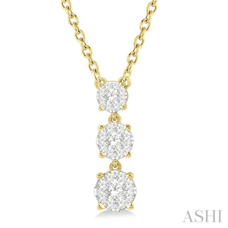 1/3 Ctw Round Cut Lovebright Diamond Layered Pendant With Chain in 14K Yellow Gold
