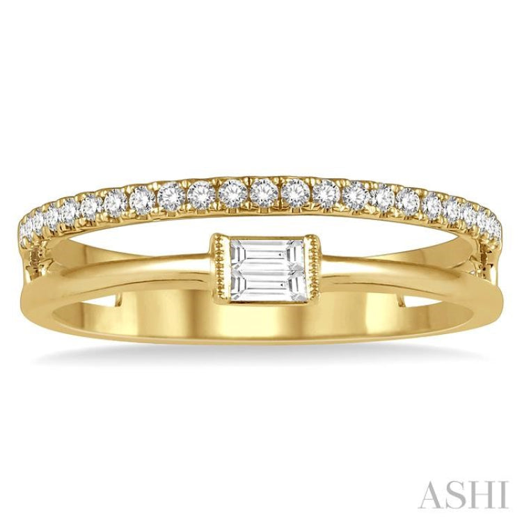 1/5 Ctw Double Row Baguette and Round Diamond Fashion Ring in 14K Yellow Gold