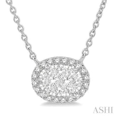 1 Ctw Oval Shape Round Cut Diamond Lovebright Pendant With Chain in 14K White Gold