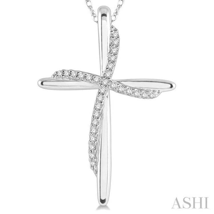 1/10 Ctw Round Cut Diamond Draped Cross Charm Pendant With Chain in 10K White Gold