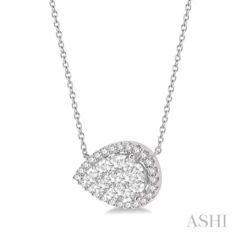 1 Ctw Pear Shape Round Cut Diamond Lovebright Pendant With Chain in 14K White Gold
