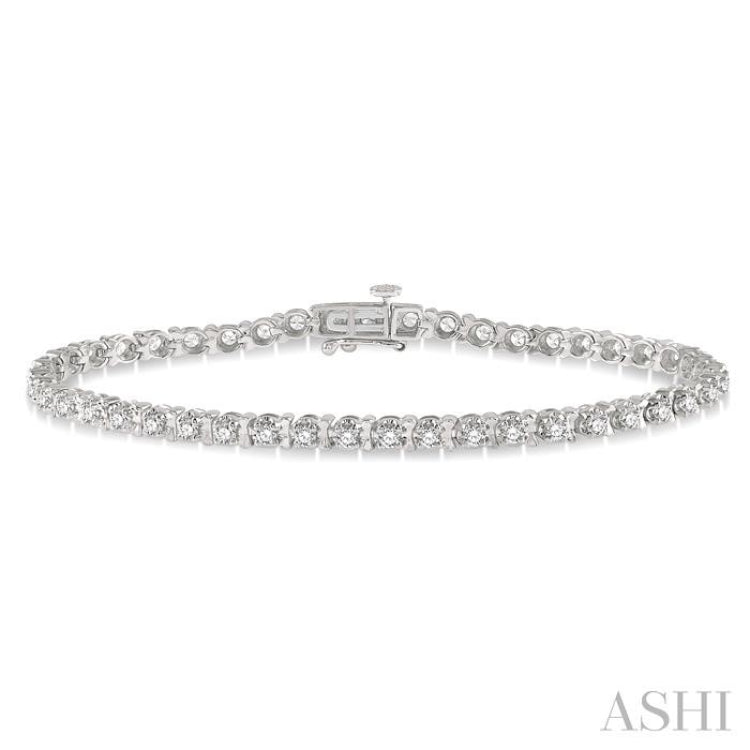 2 Ctw Round Cut Diamond Tennis Tulip Bracelet in 14K White Gold