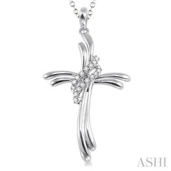 1/20 Ctw Round Cut Diamond Cross Pendant in Sterling Silver with Chain