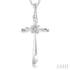 1/20 Ctw Round Cut Diamond Cross Pendant in Sterling Silver with Chain
