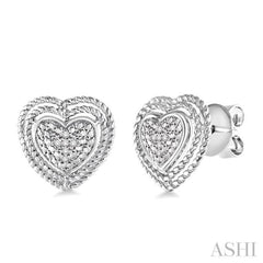 1/20 Ctw Round Cut Diamond Heart Earrings in Sterling Silver