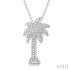 1/20 Ctw Round Cut Diamond Palm Tree Pendant in Sterling Silver with Chain