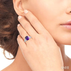 10x8 MM Cushion Shape Amethyst and 1/20 Ctw Round Cut Diamond Semi-Precious Ring in Sterling Silver