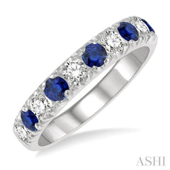 2.9 MM Sapphire and 1/2 Ctw Round Cut Diamond Precious Wedding Band in 14K White Gold