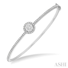 1 Ctw Circular Lovebright Round Cut Diamond Stackable Bangle in 14K White Gold