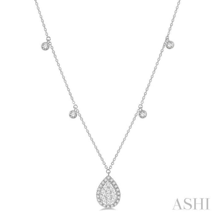 3/4 Ctw Pear Shape Lovebright Round Cut Diamond Necklace in 14K White Gold