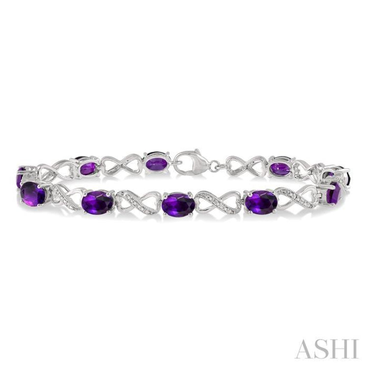 7x5 MM Oval Cut Amethyst and 1/10 Ctw Round Cut Diamond Semi-Precious Infinity Bracelet in Sterling Silver