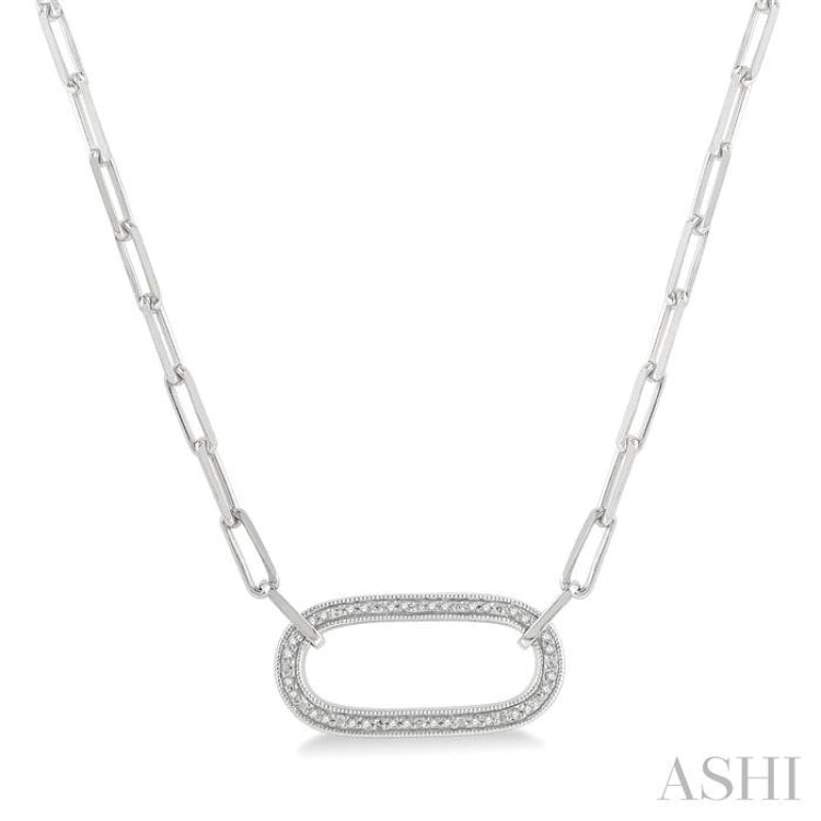 1/10 Ctw Round Cut Diamond Paperclip Pendant With Chain in Sterling Silver