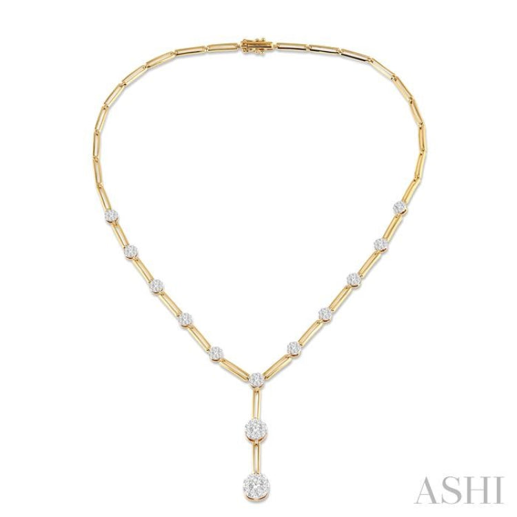 2 Ctw Lovebright Round Cut Diamond Elongated Link Necklace in 14K Yellow and White Gold