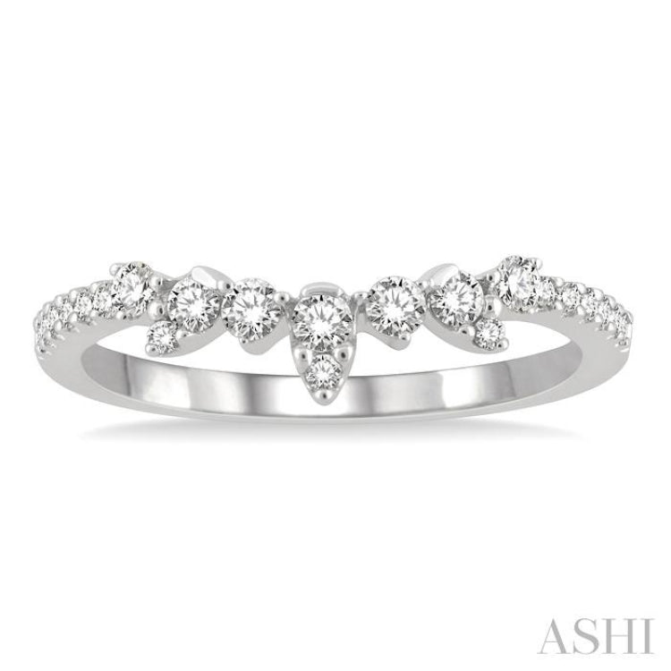 1/4 Ctw Alternating Marquise and Circular Mount Round Cut Diamond Curved Wedding Band in 14K White Gold
