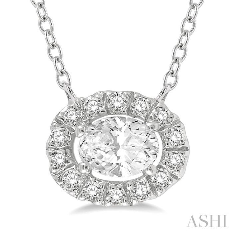 1/4 Ctw Oval and Round Cut Diamond Halo Fashion Petite Pendant With Chain in 14K White Gold