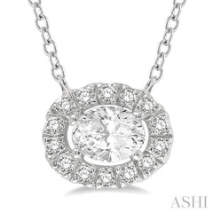 1/4 Ctw Oval and Round Cut Diamond Halo Fashion Petite Pendant With Chain in 14K White Gold