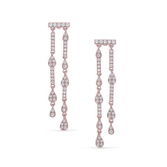 Rose gold finish sterling silver micropave two row drop earrings with simulated diamonds