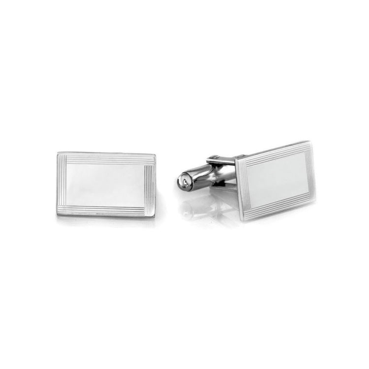 Polished Rectangle Cufflinks with Lined Border