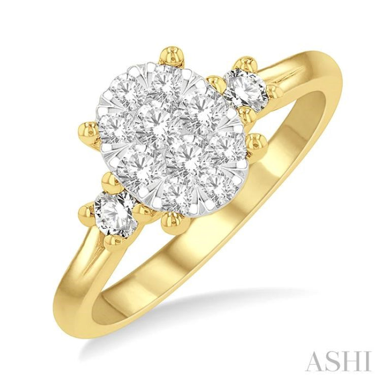 5/8 Ctw Oval Shape Lovebright Round Cut Diamond Engagement Ring in 14K Yellow and White gold